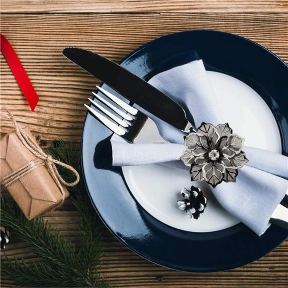 Picowe Set of 12 Alloy Napkin Rings with Hollow Out Flower Napkin Ring Holders - Picture 4 of 8